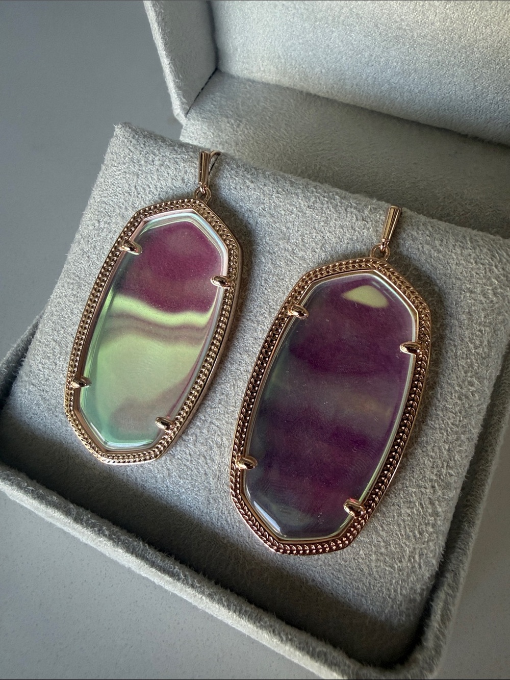 Kendra Scott Iridescent Pink and Green Elle Pendant Earrings